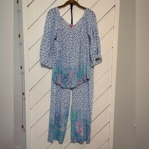 Lilly Pulitzer Blue and Pink Patterned Jumpsuit